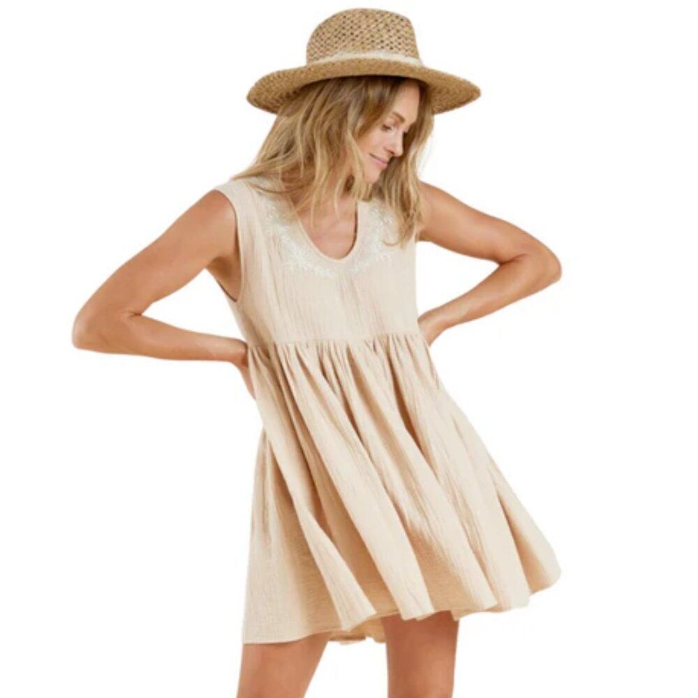 Rylee + Cru Women's Embroidered Flowy Avery Dress in Shell Size Small